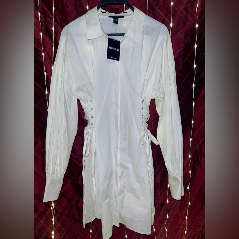 Button down dress with side corset-like ties